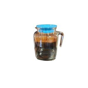 Bormioli Rocco Frigoverre 1 Qt Glass Juice Pitcher with Blue Lid Made in Italy